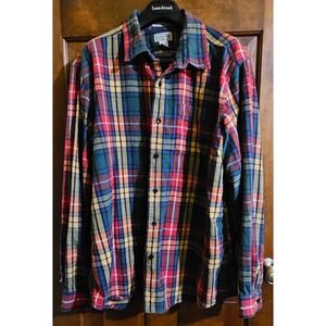 L.L. Bean Scotch Plaid Button Shirt Traditional‎ Fit Size XL Red Cotton
